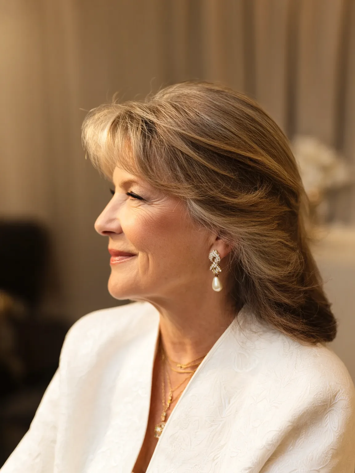 Medium-Length Wavy Layers in Warm Caramel Brown