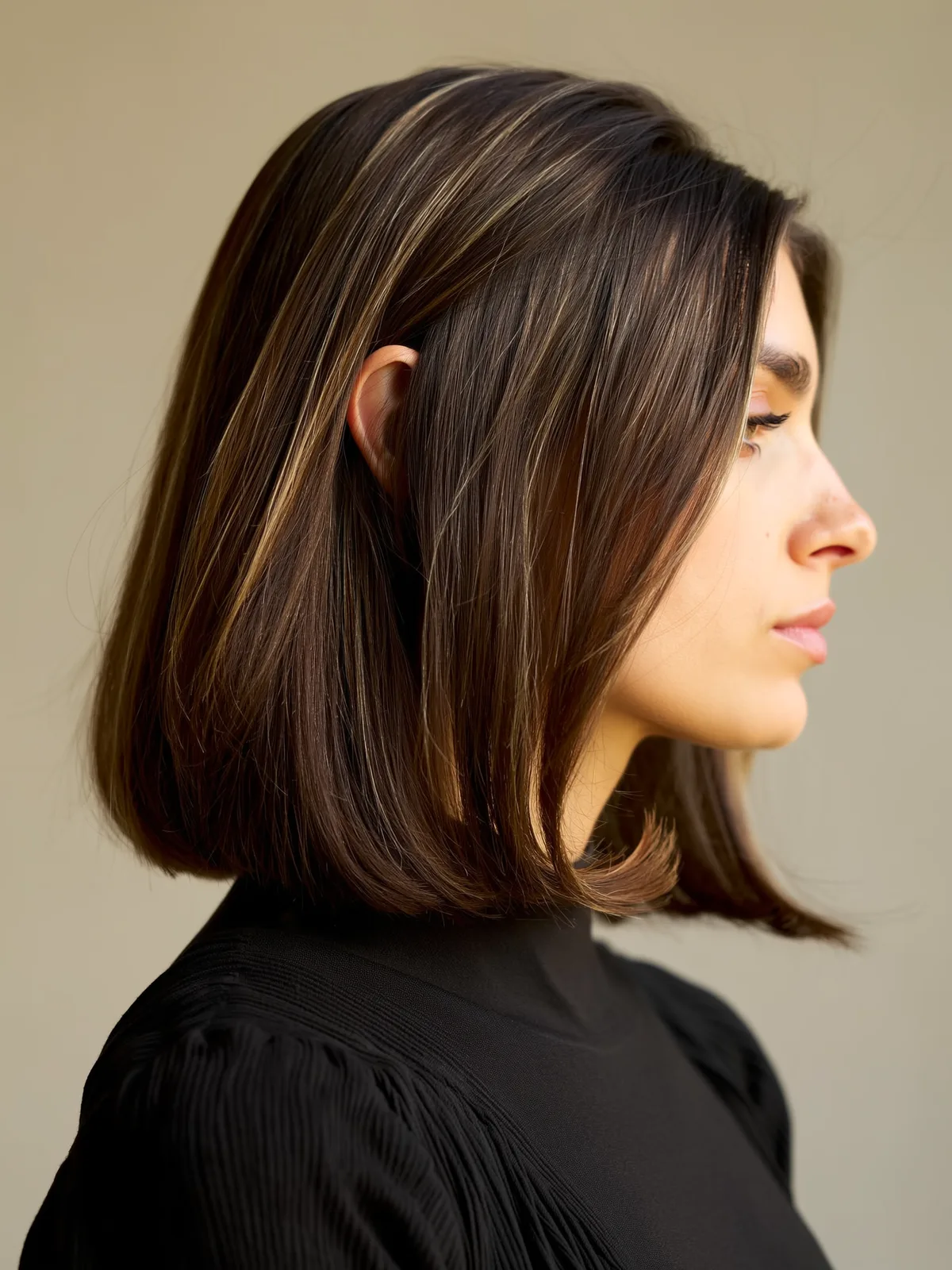 Chin-Length Straight Bob with Honey Blonde Highlights