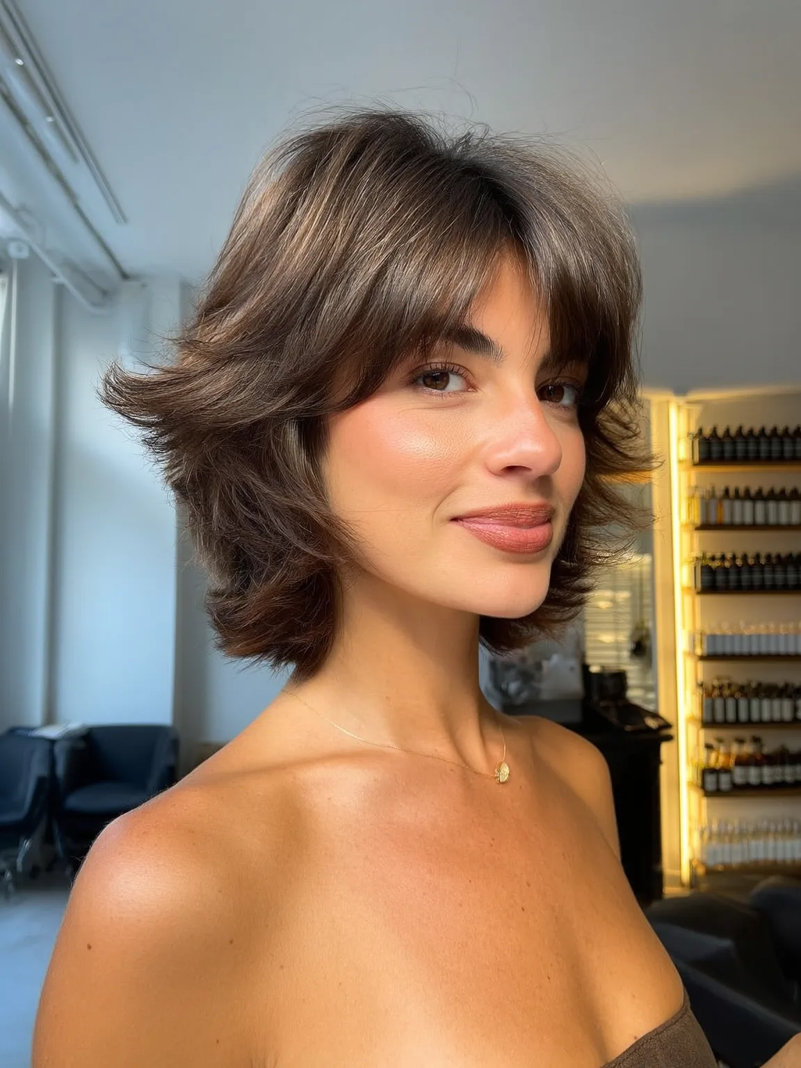 Chin-Length Shag with Warm Caramel Waves
