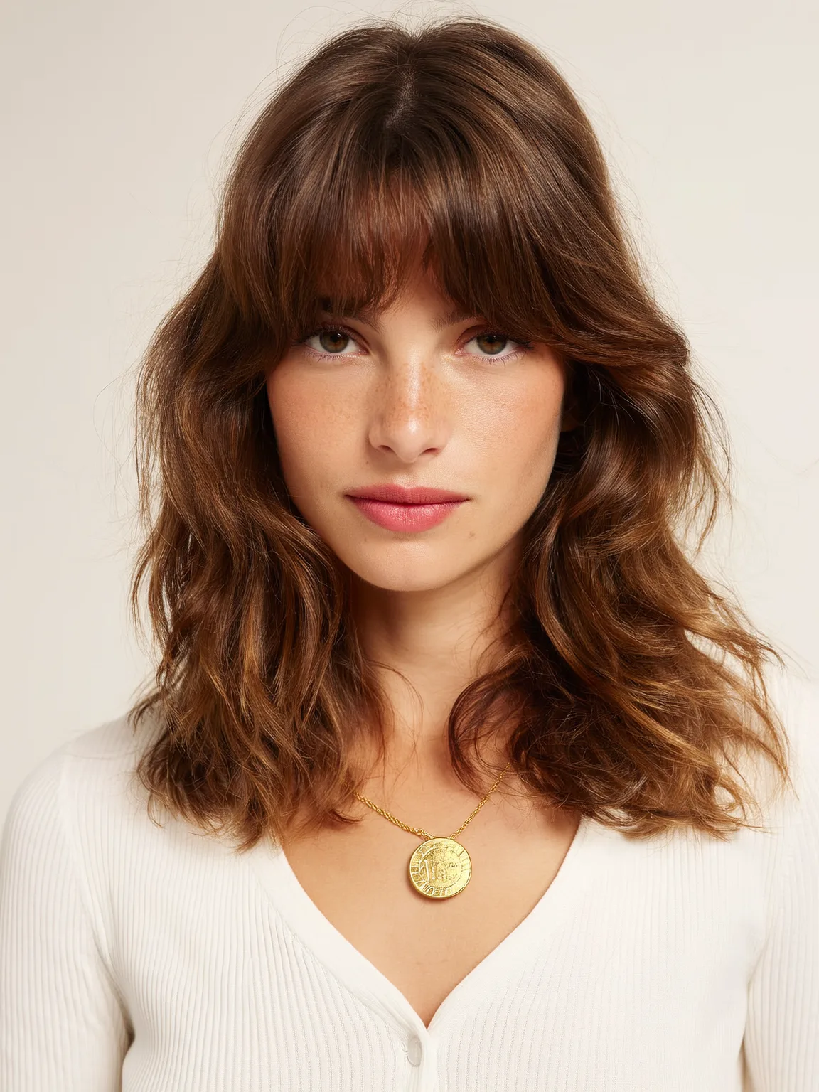 Shoulder-Length Wavy Lob with Warm Caramel Finish