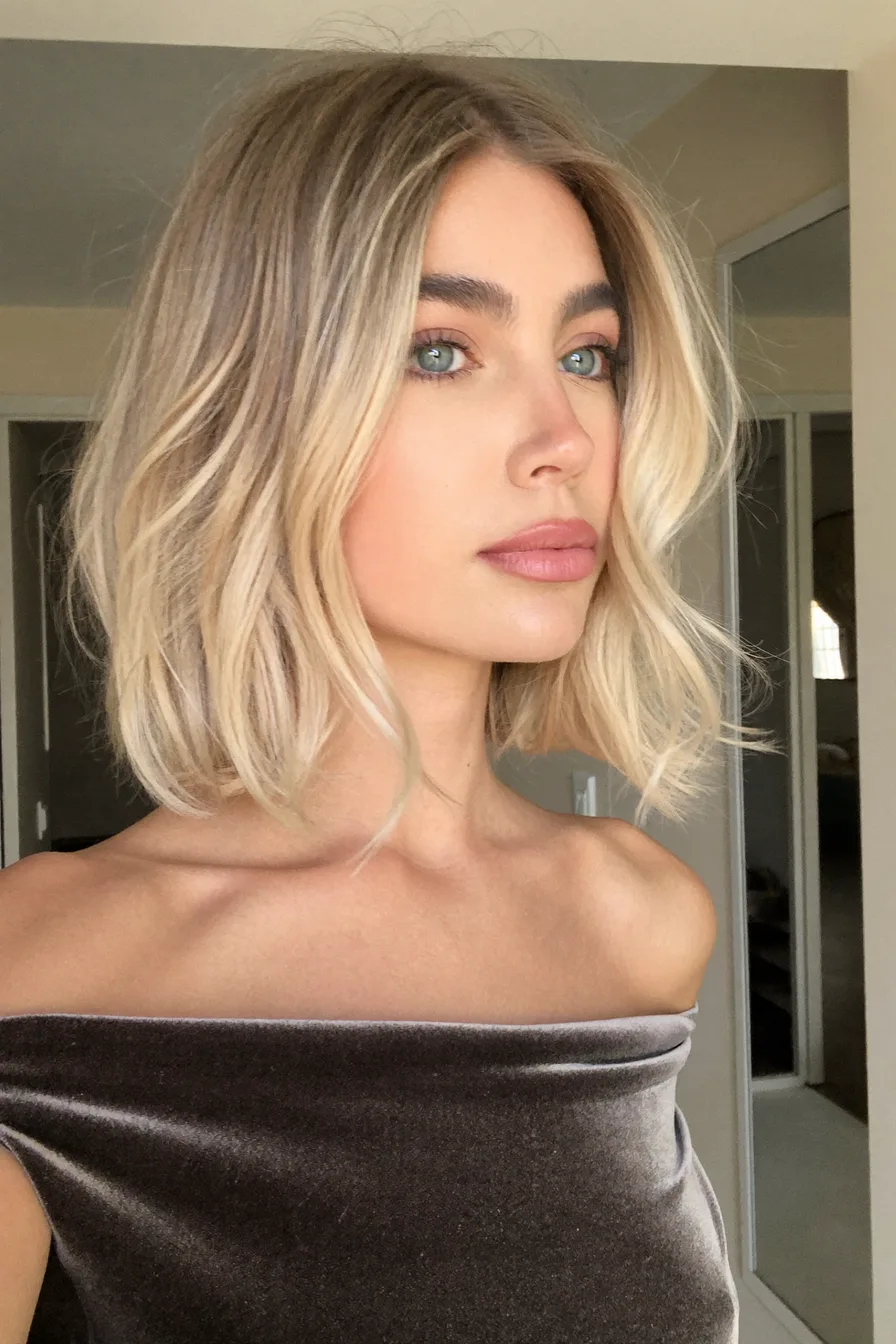 Chic Blunt Wavy Bob with Soft Face-Framing Layers