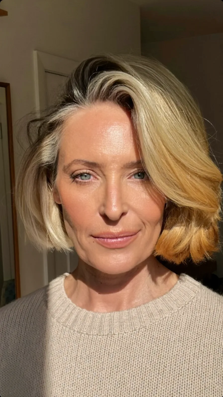 Elegant Chin-Length Wavy Bob with Side-Swept Layers