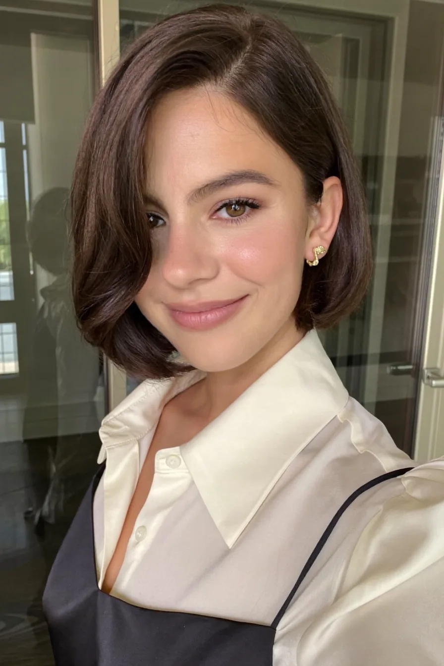 Classic Side-Swept Chin-Length Bob with Rounded Ends