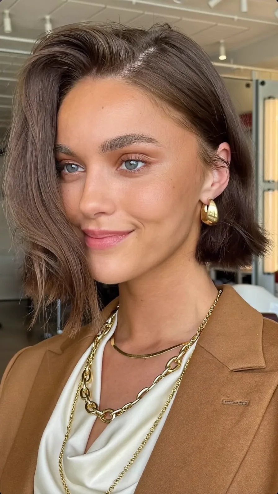 Elegant Chin-Length Textured Bob with Side Part