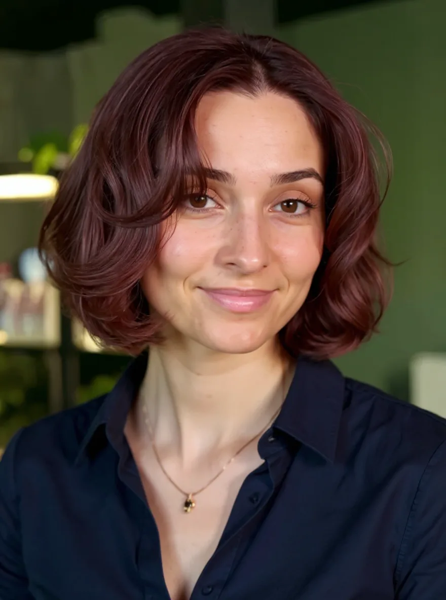 Voluminous Rich Auburn Wavy Bob Without Bangs