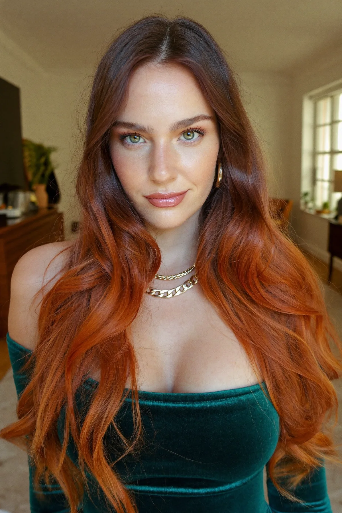 Waist-Length Caramel Bronde Balayage on Long Layered Waves