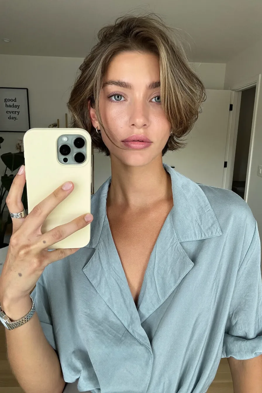 Soft Wavy Caramel Brown Shag with Face-Framing Layers