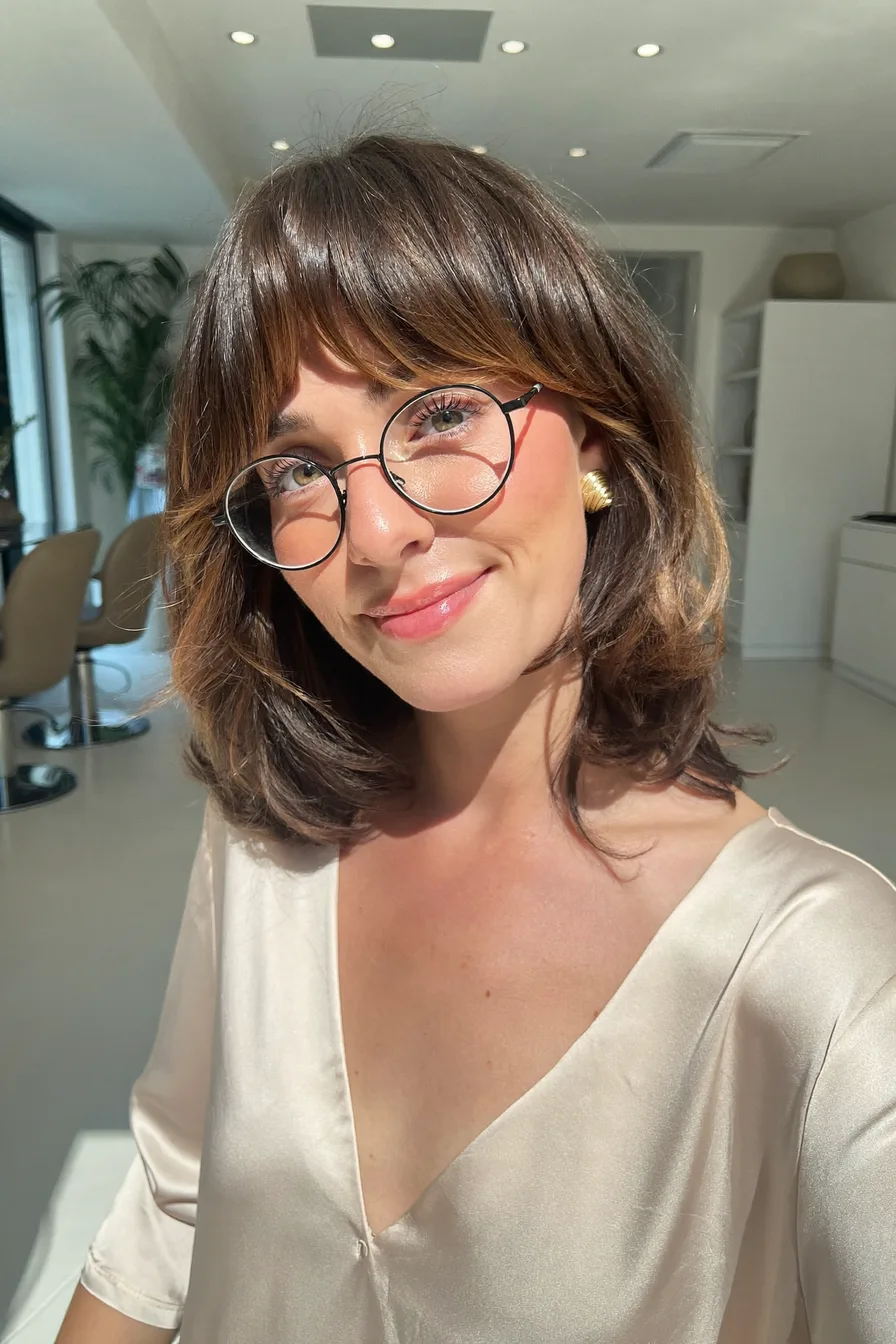 Soft Shoulder-Length Wavy Bob with Wispy Bangs for Effortless Elegance