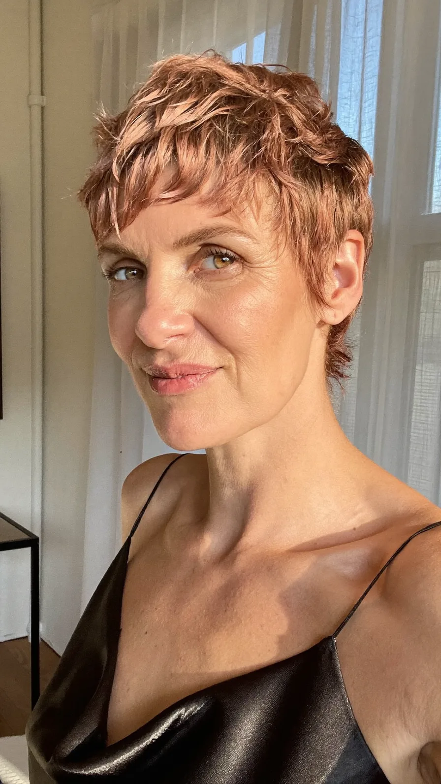Textured Pixie Cut with Wispy Copper Brown Layers