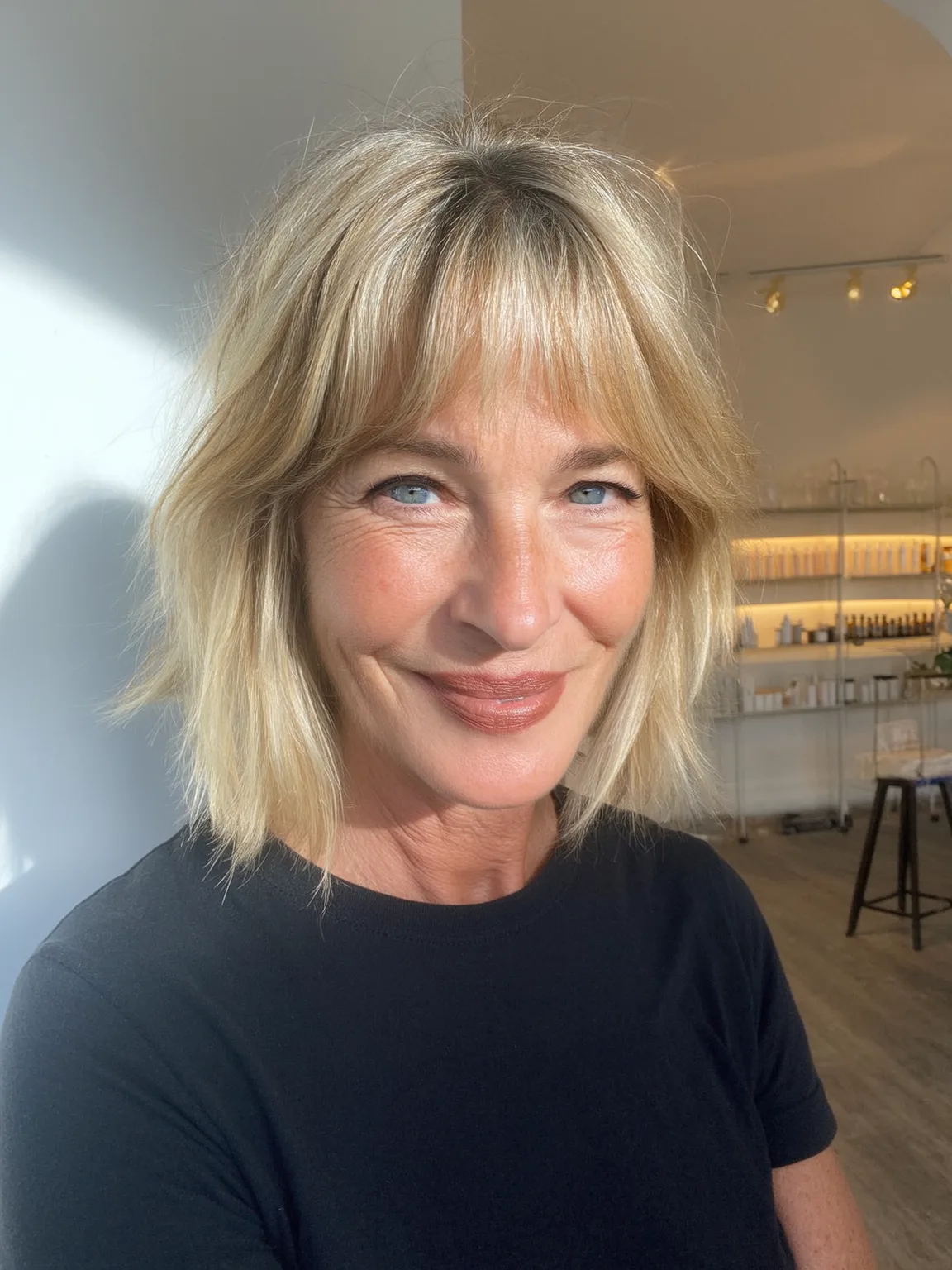 Chin-Length Sandy Blonde Bob with Wispy Bangs