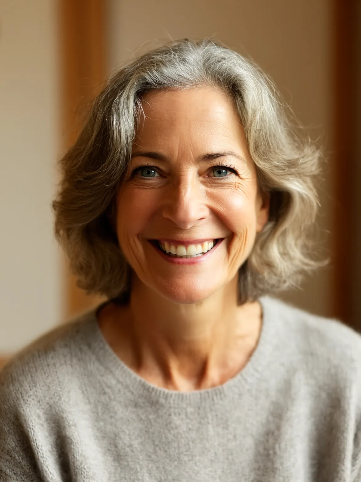 Chin-Length Silver Grey Wavy Bob