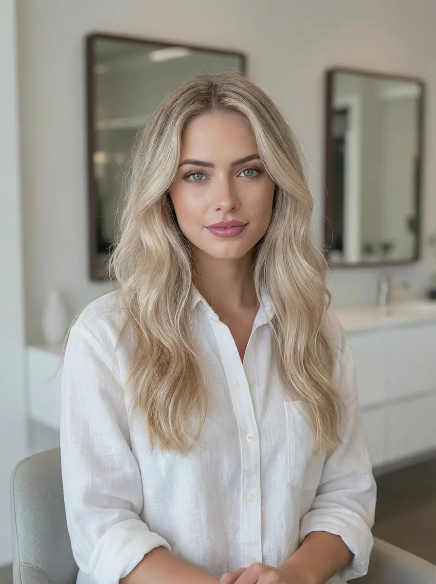 Long Voluminous Vanilla Blonde Layers