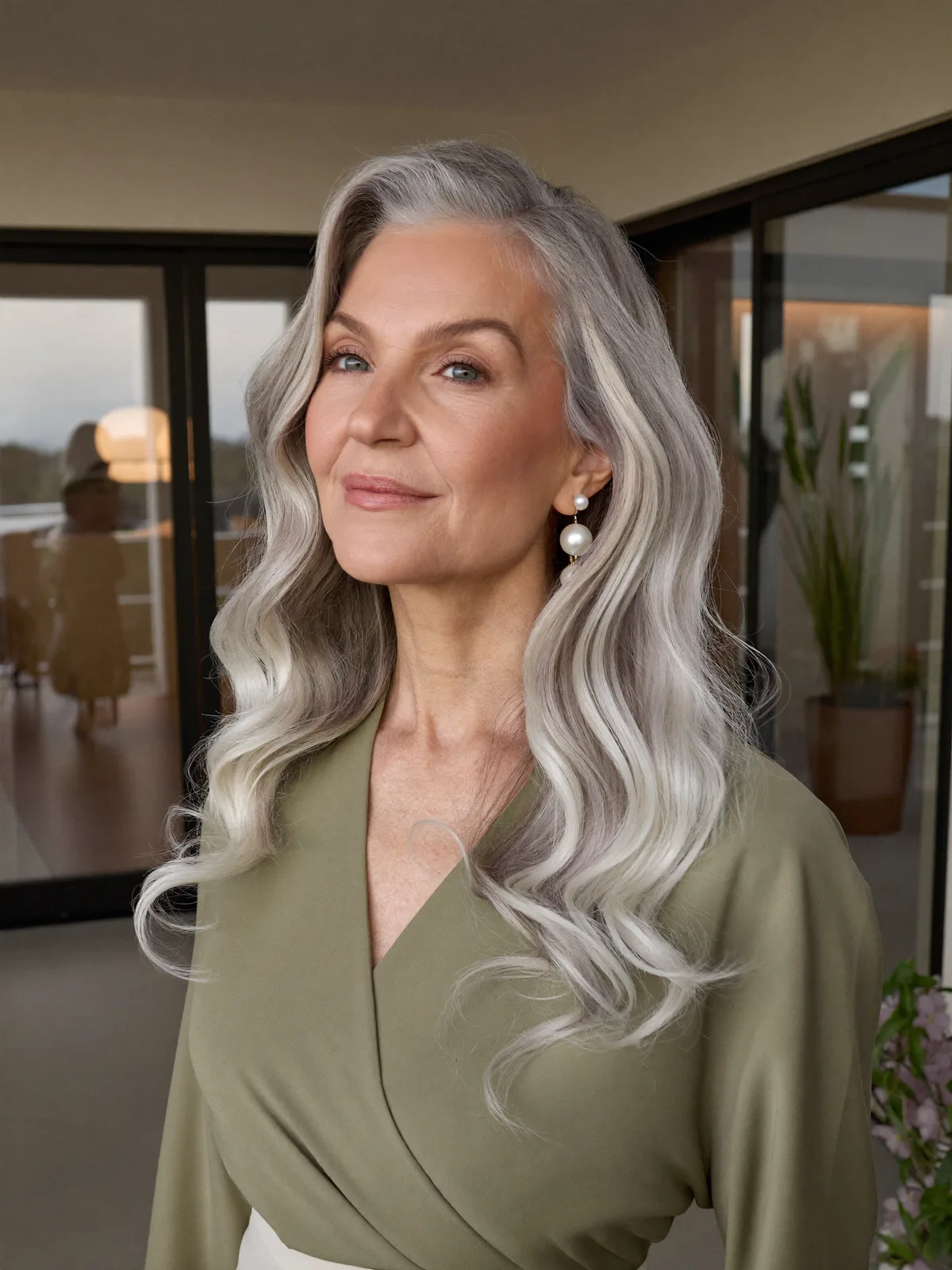 Elegant Silver Waves with Soft Side Part for Timeless Volume