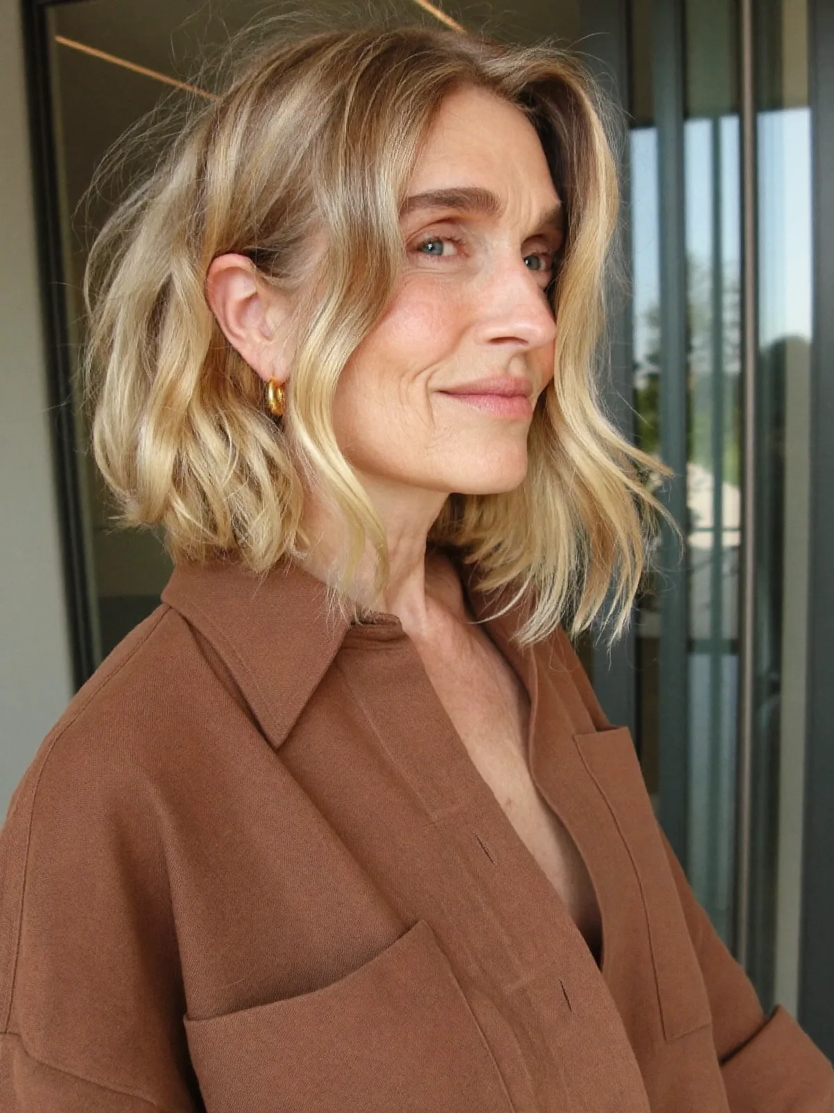 Honey Blonde Wavy Bob with Soft Face-Framing Layers for Mature Women