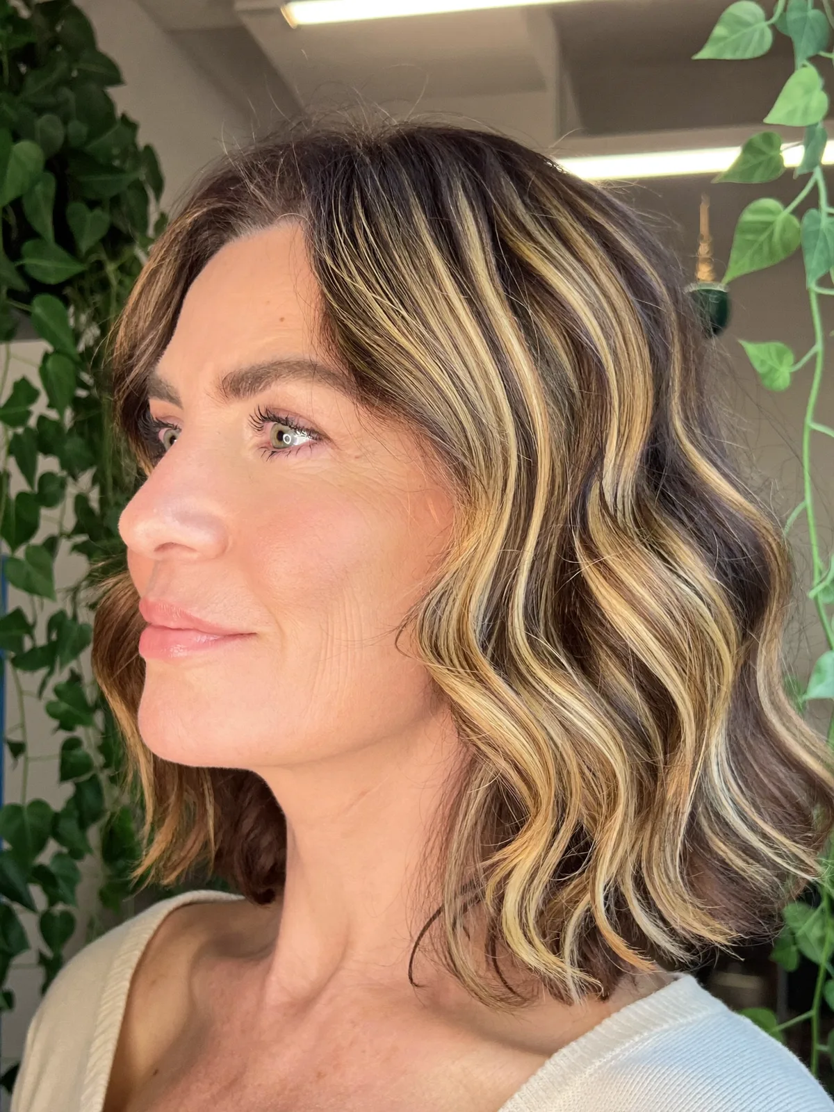 Dimensional Honey Blonde Balayage Waves for Soft Volume Over 60