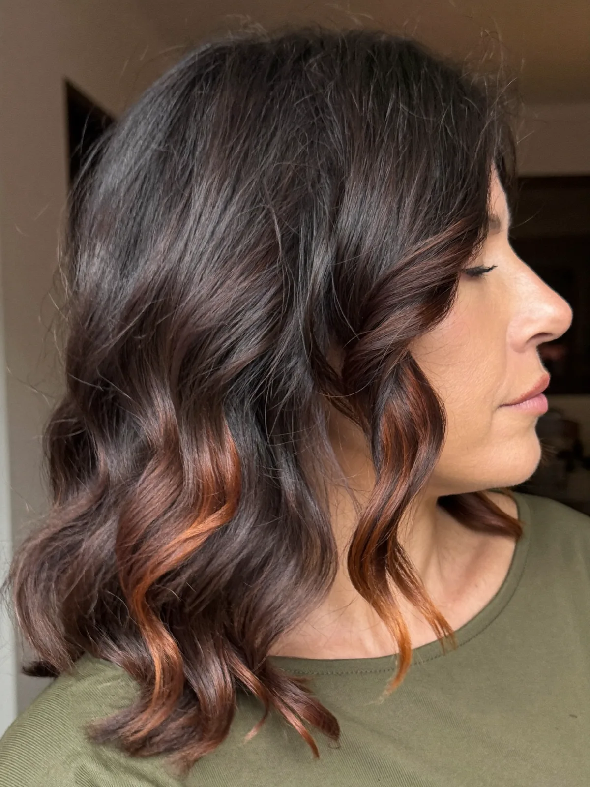 Rich Chocolate Waves with Copper Highlights for Added Dimension