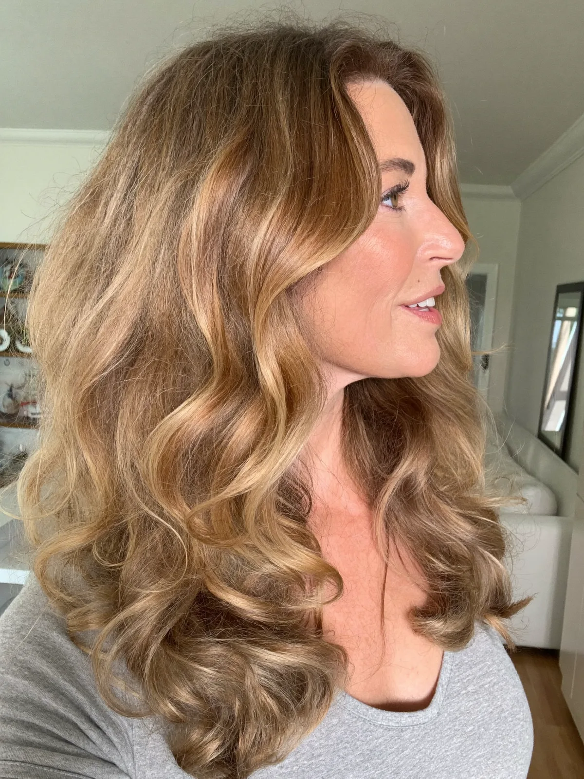 Golden Honey Balayage Waves with Volumizing Layers for Women Over 60