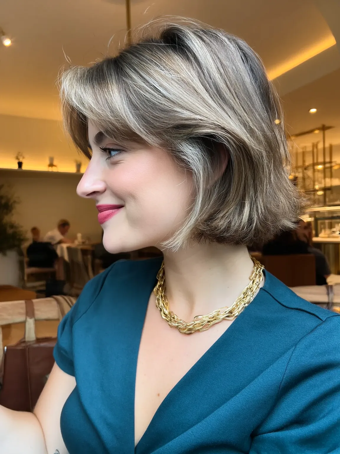 Wavy Ash Blonde Bob with Curtain Bangs