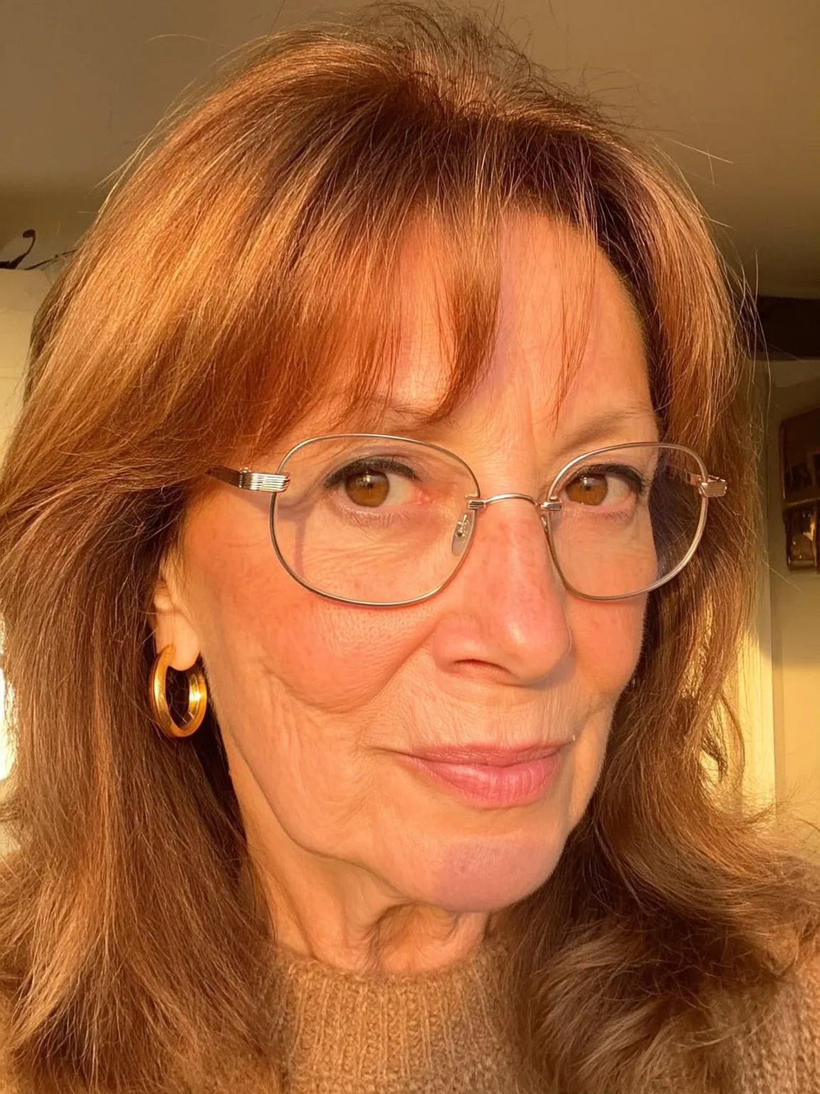 Long Copper Brown Layers with Long Bangs