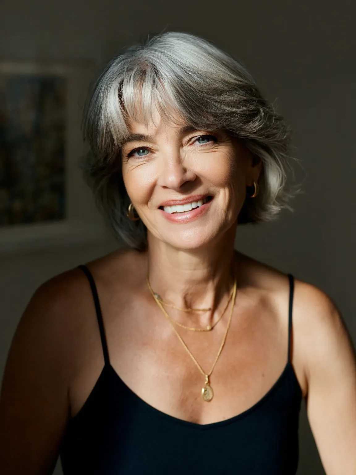Wavy Silver Gray Layers with Wispy Bangs
