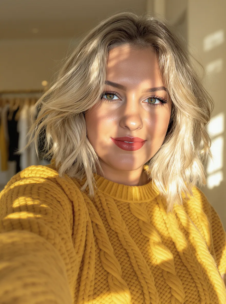 Voluminous Vanilla Blonde Wavy Shoulder-Length Lob