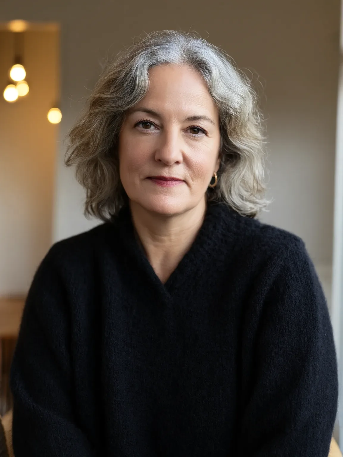 Blow-Dried Silver Frost Wavy Lob with Medium Volume