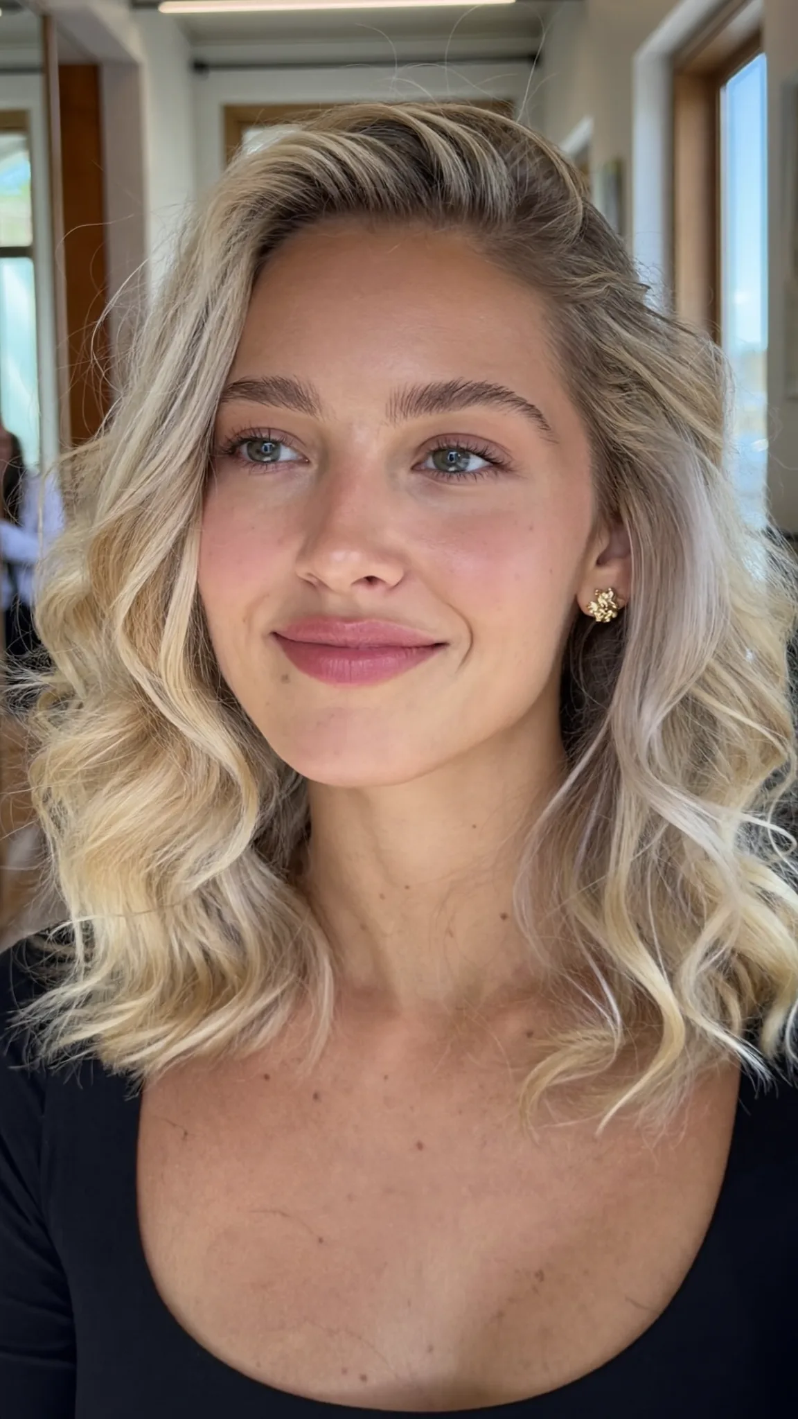 Honey Golden Blonde Wavy Lob with Blended Balayage Highlights