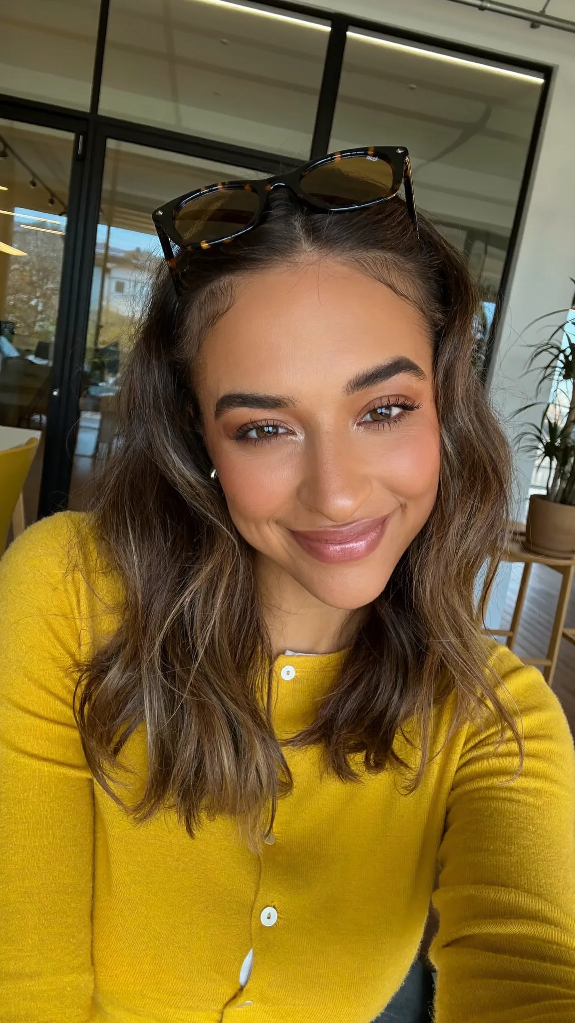 Glossy Natural Brunette Wavy Lob for Effortless Chic Style