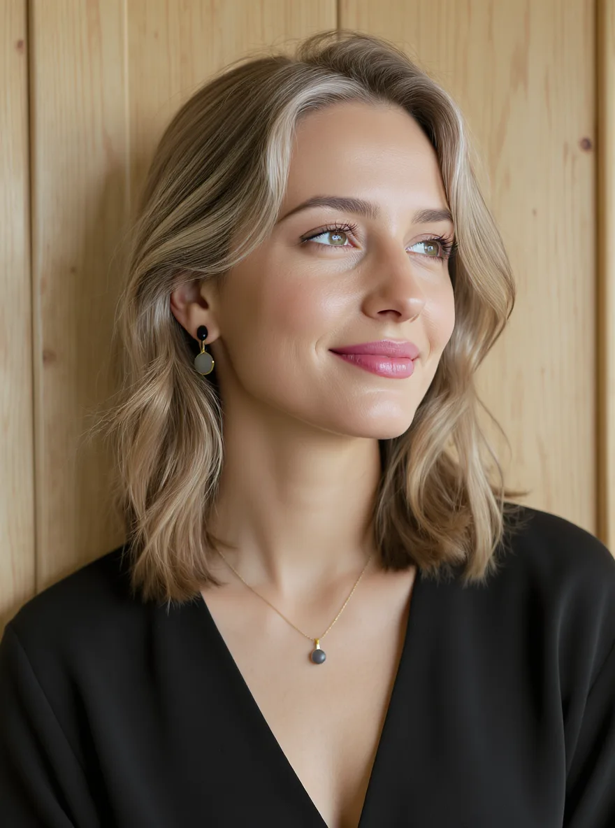Soft Sandy Blonde Layered Lob with Curtain Bangs