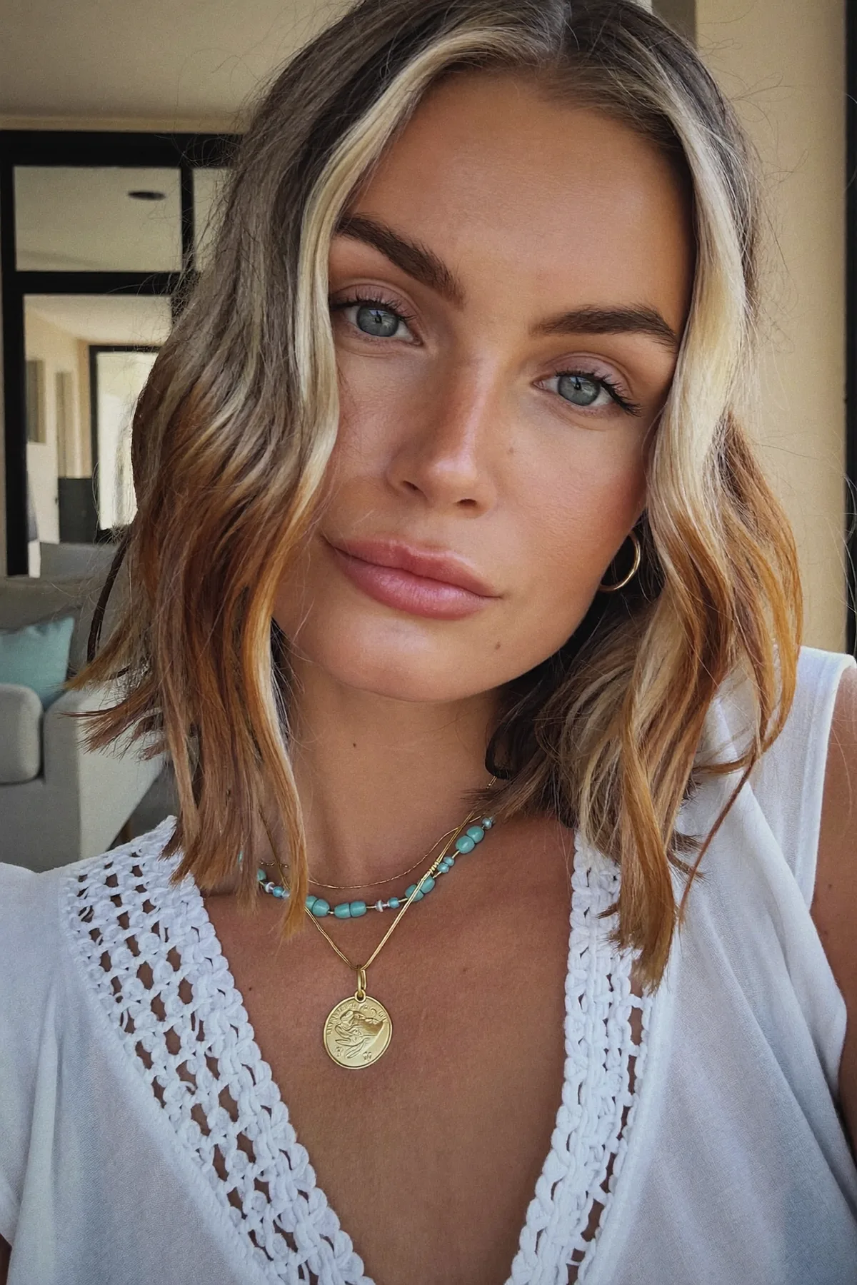 Caramel Bronde Balayage Long Bob with Chunky Face-Framing Highlights