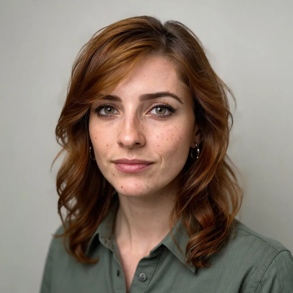 Copper Brown Wavy Lob with Side-Swept Bangs for Heart Faces