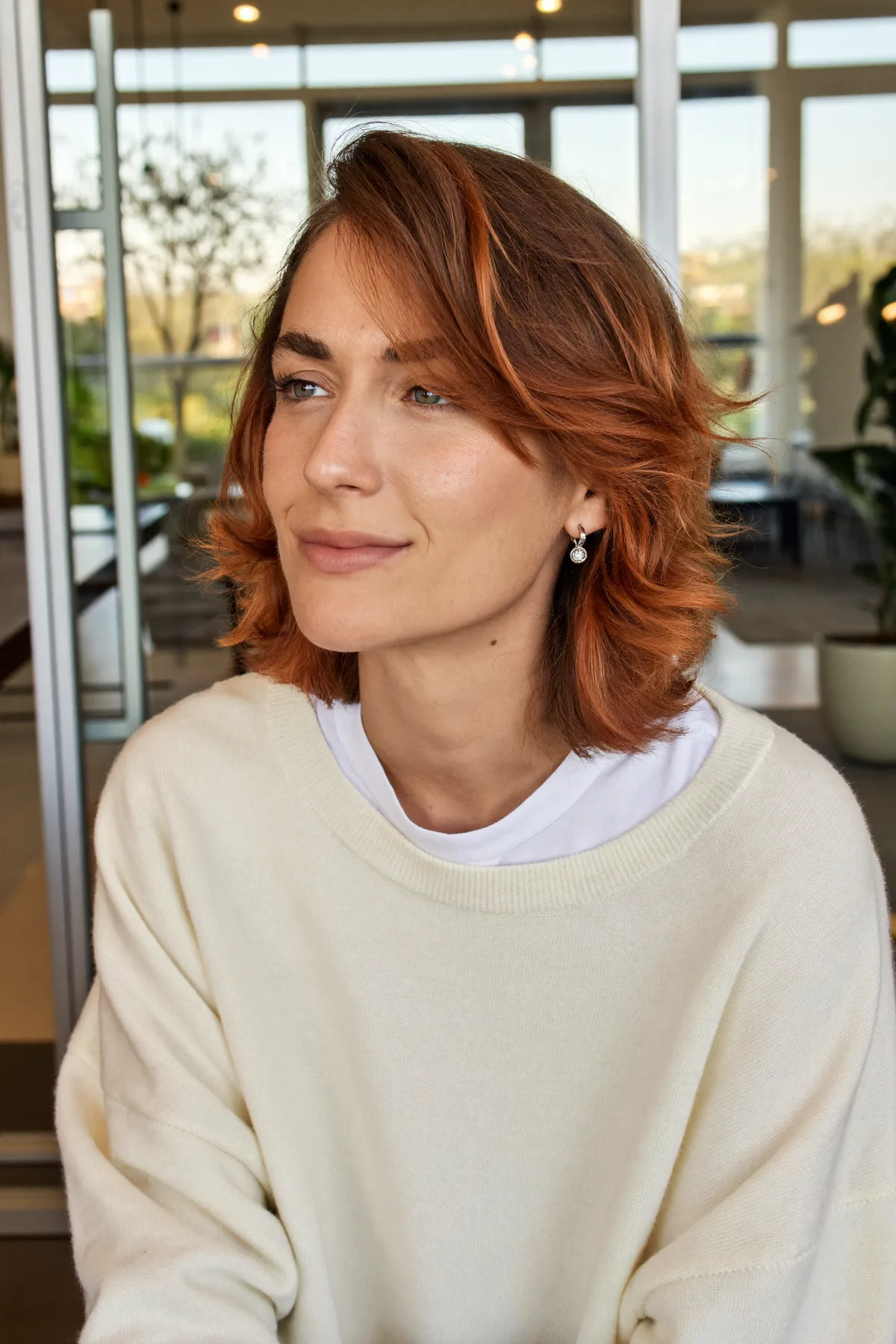 Shiny Strawberry Blonde Wavy Lob for Effortless Chic Appeal