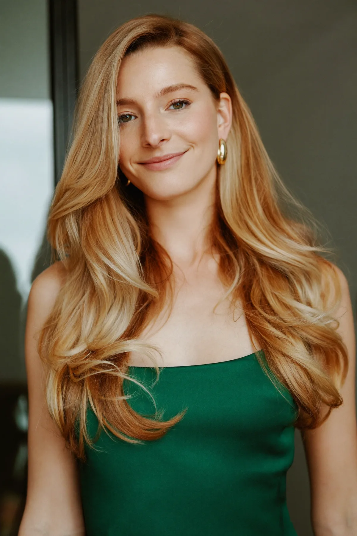 Honey Golden Blonde Long Layered Waves with Blended Balayage