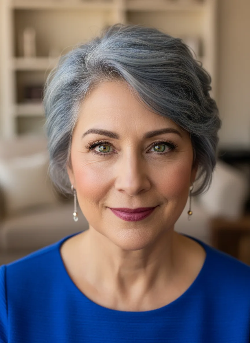 Silver Frost Wavy Bob without Bangs and Medium Volume