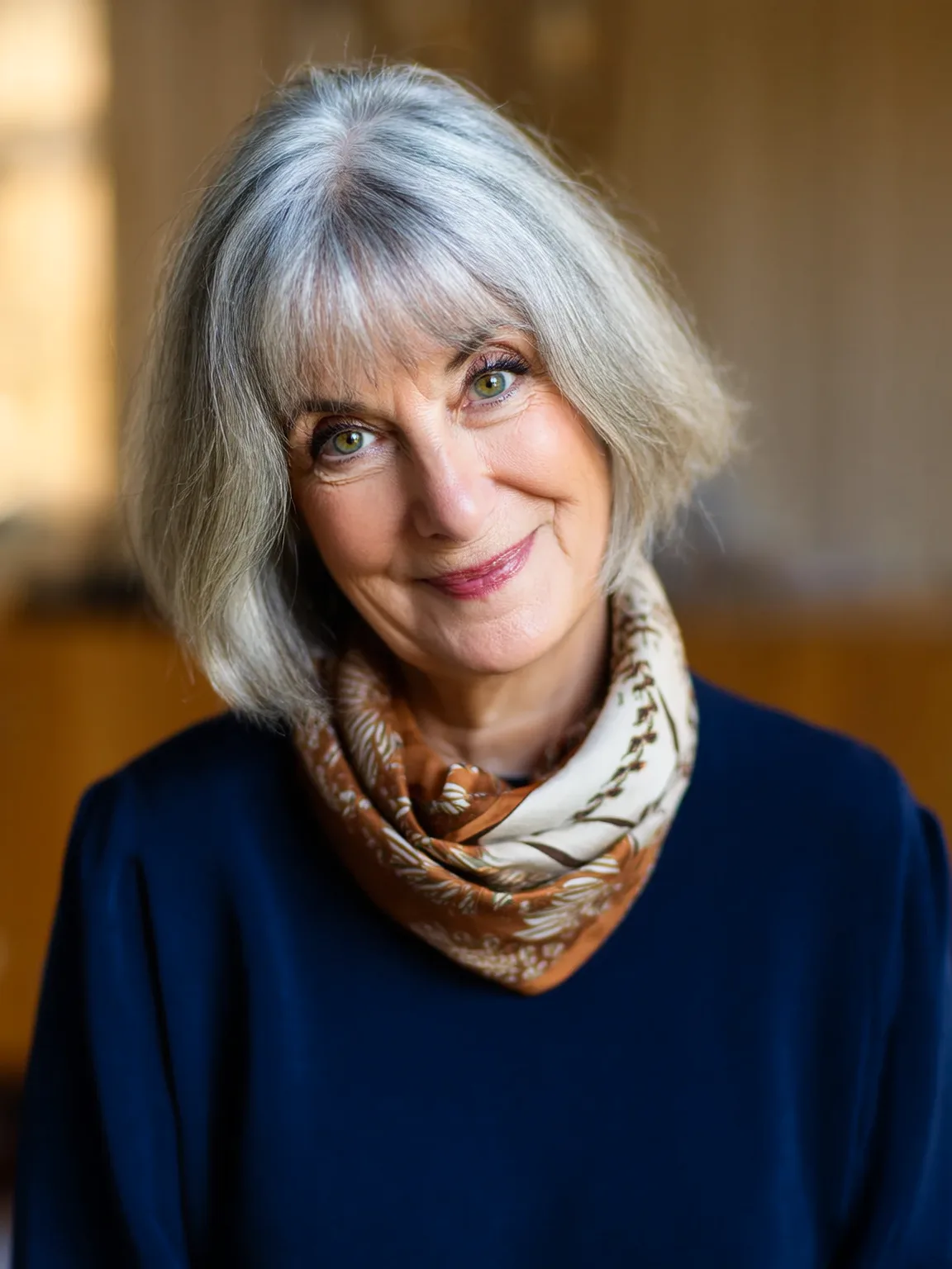 Versatile Wavy Silver Frost Bob with Wispy Bangs