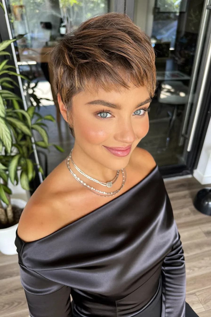Chic Pixie Cut with Soft Wispy Bangs for Effortless Elegance