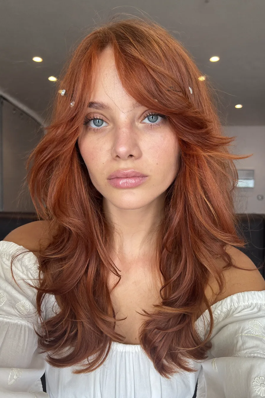 Soft Layered Mid-Length Hairstyle with Wispy Bangs for Volume