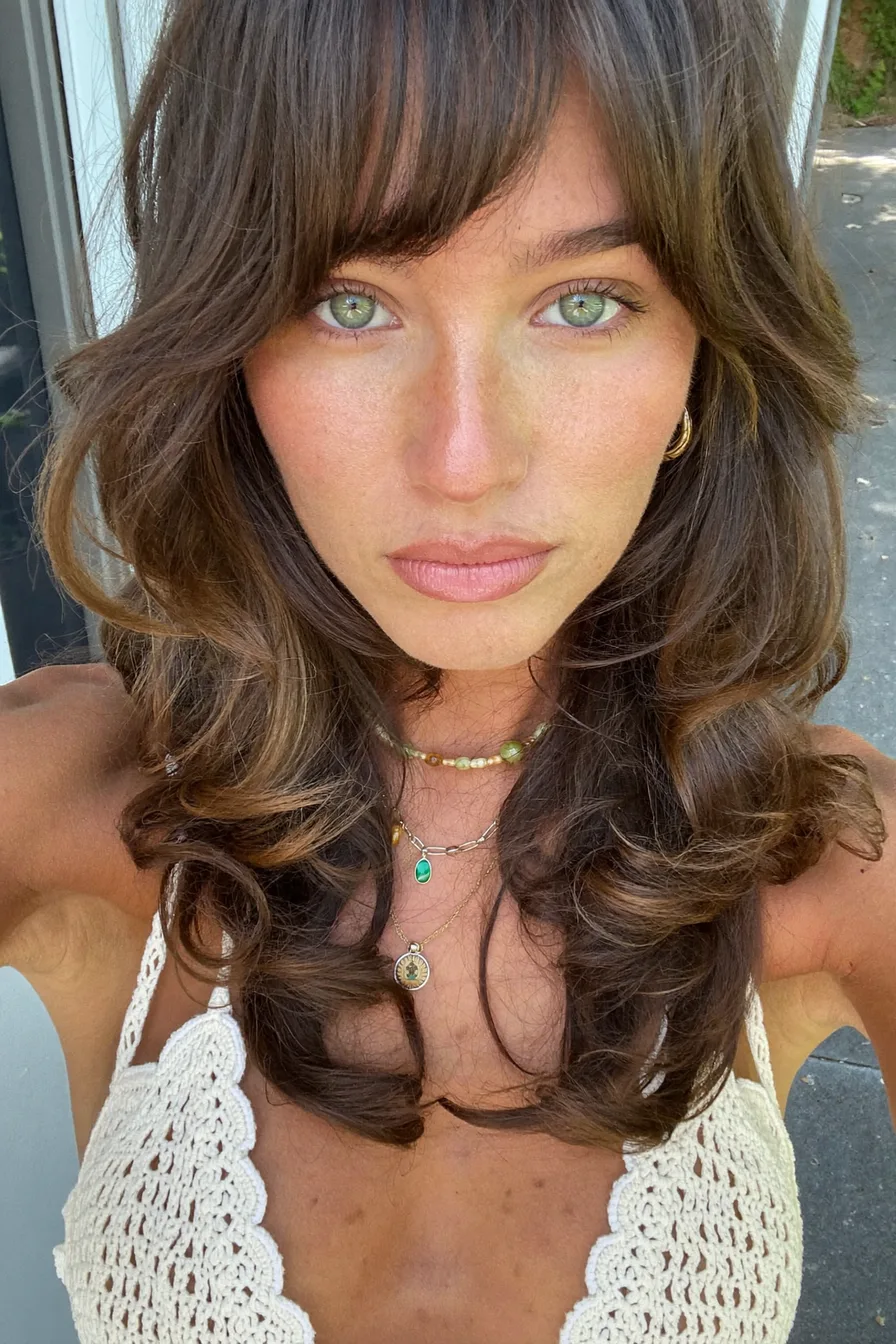 Soft Voluminous Waves with Face-Framing Wispy Bangs
