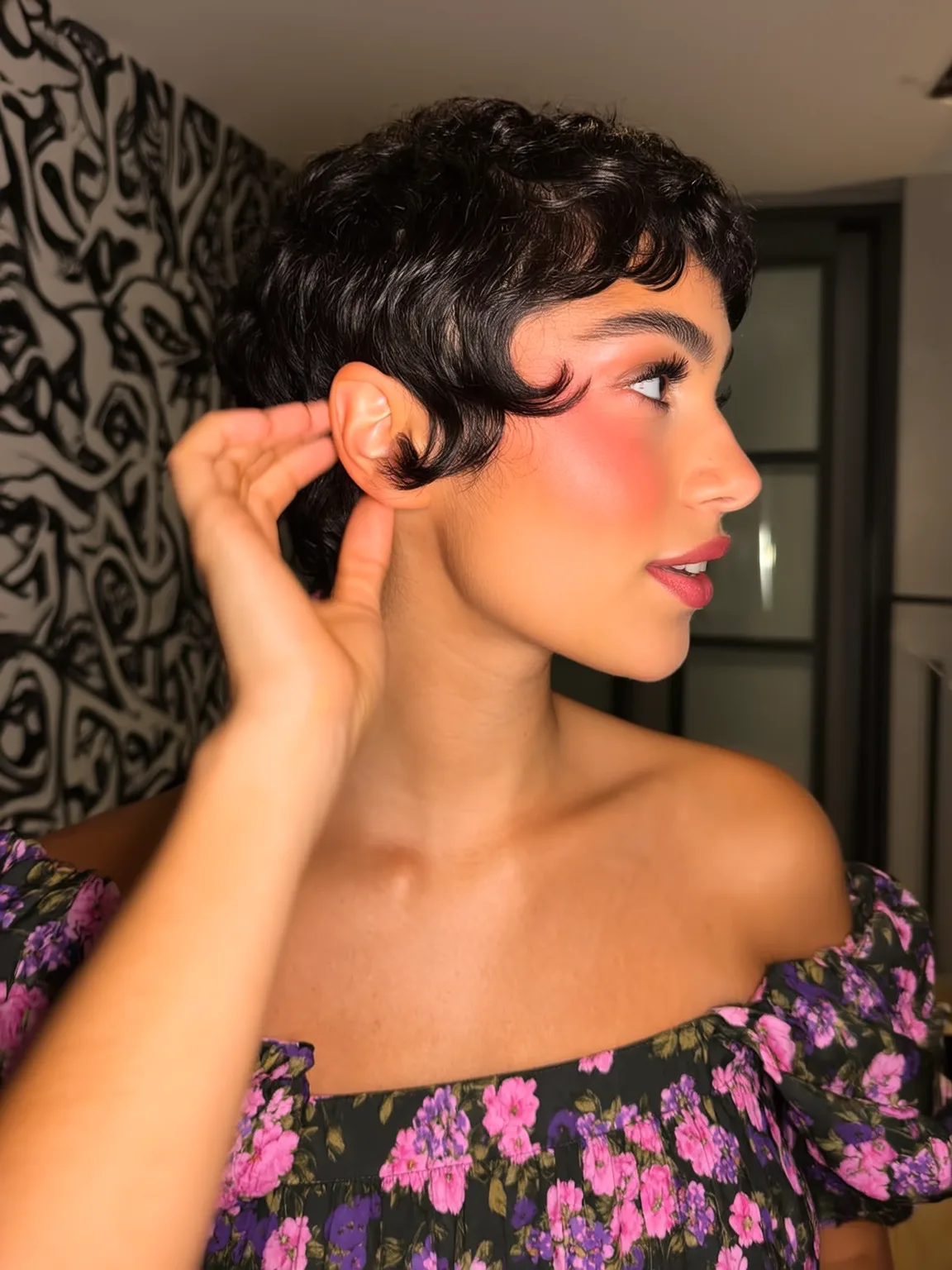 Short Voluminous Curly Espresso Brown Pixie
