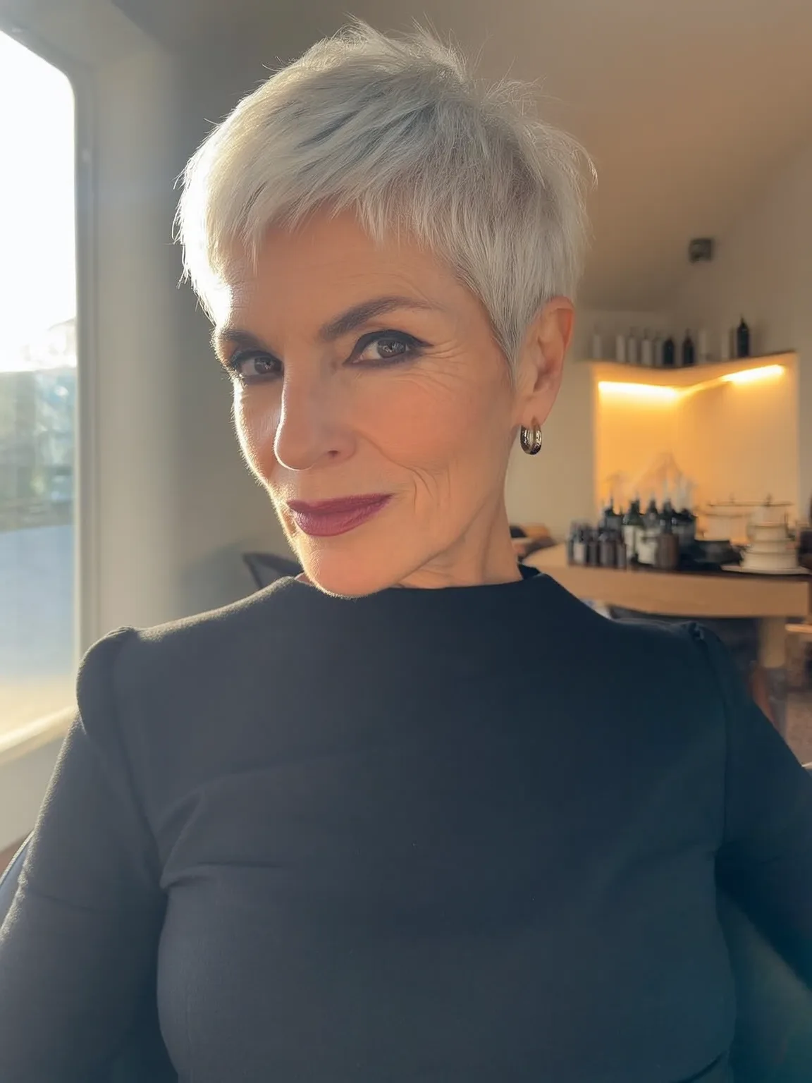 Silver Frost Pixie with Sleek Wispy Bangs