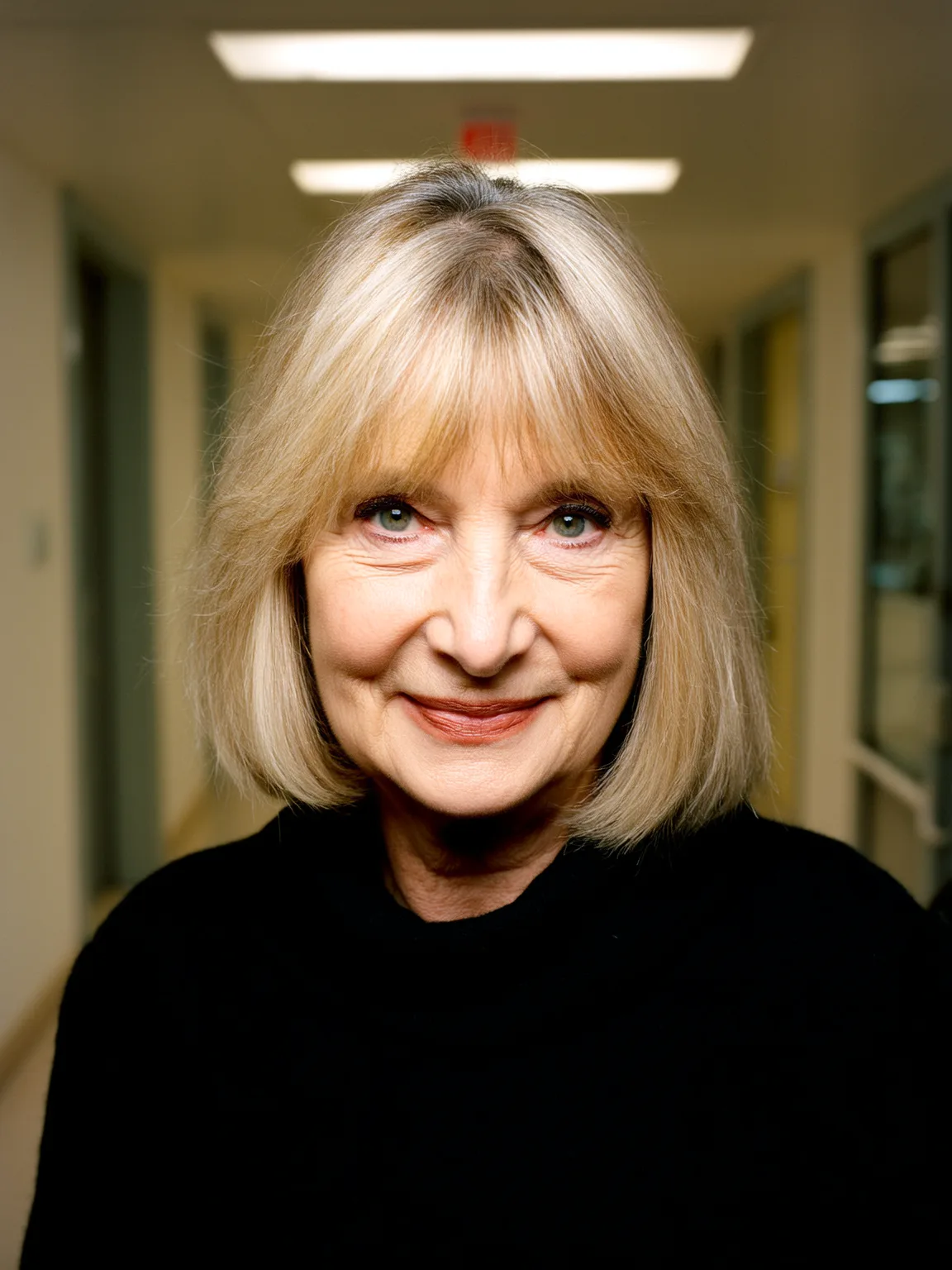Straight Sandy Blonde Bob with Wispy Fringes