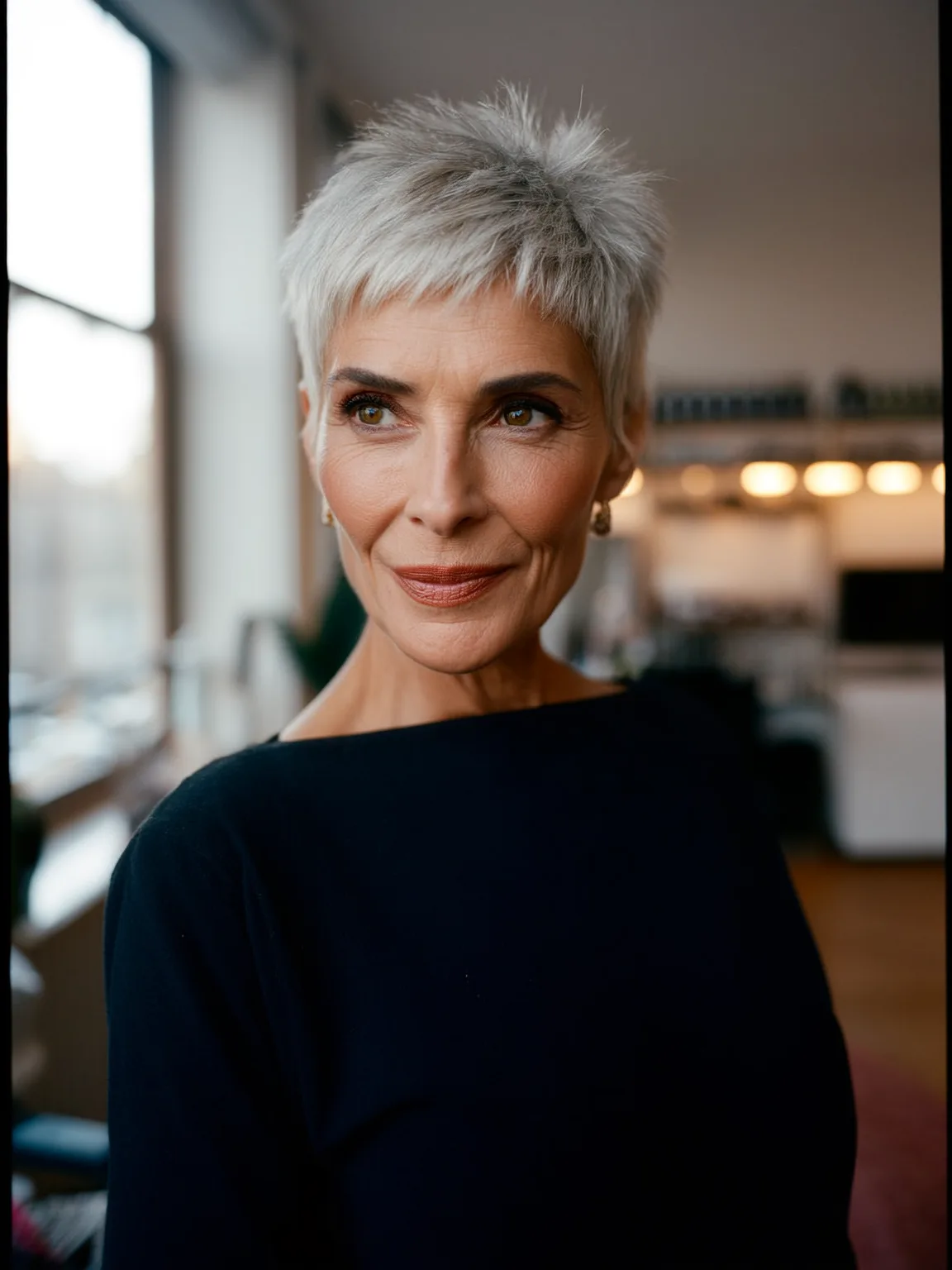 Blow-Dried High-Volume Silver Frost Pixie for Heart Faces