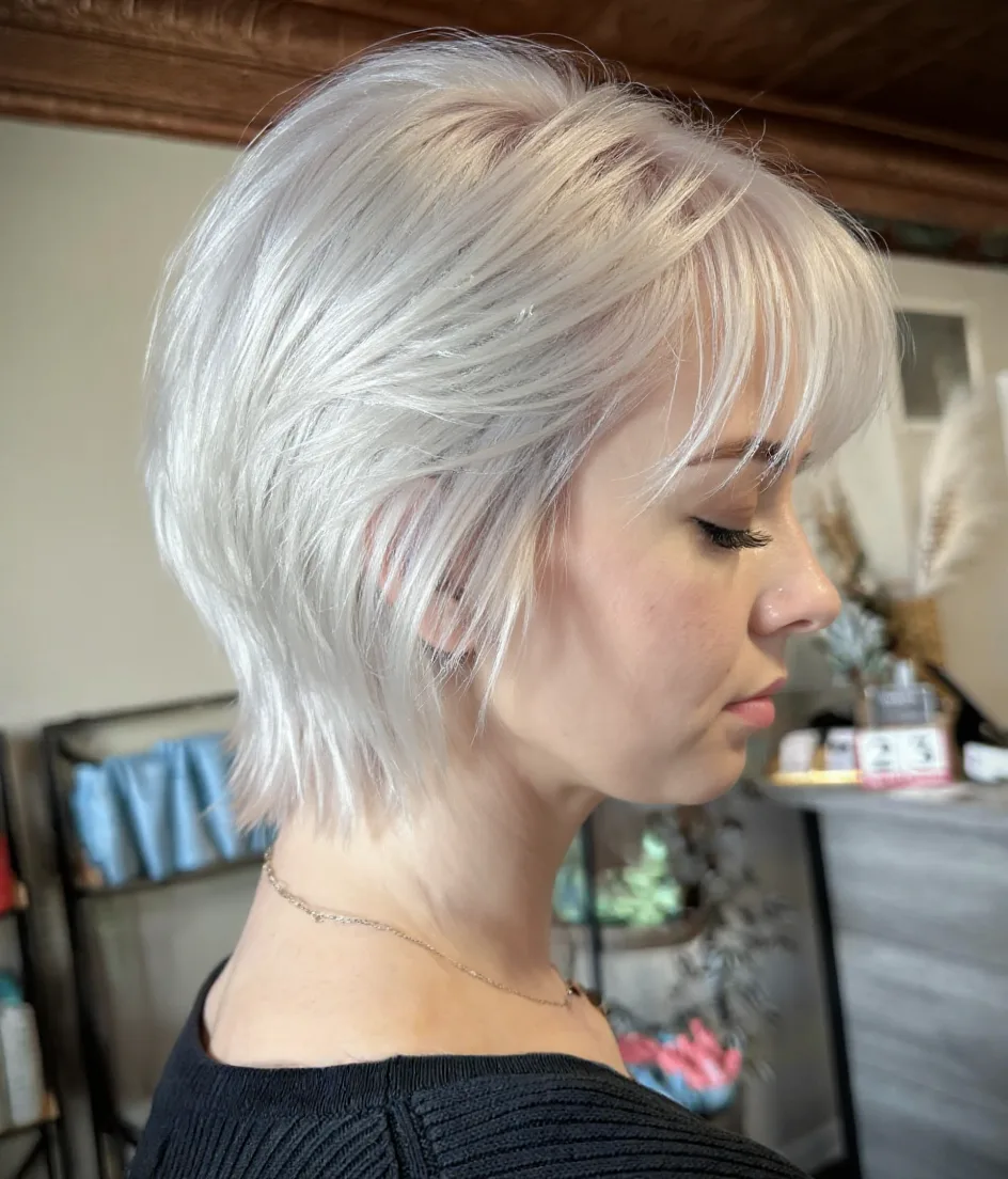 Chic Silver Frost Pixie with Wispy Soft Bangs