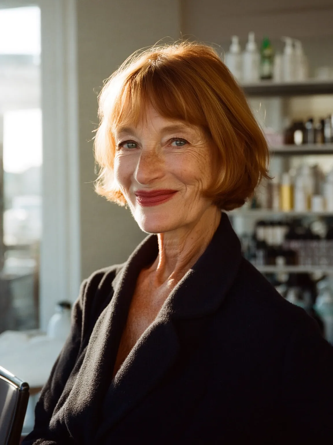 Warm Copper Red Chin-Length Bob with Wispy Bangs