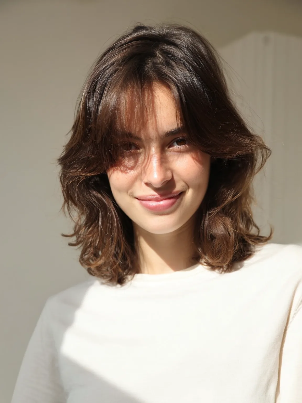 Shoulder-Length Rich Chocolate Brown Layers