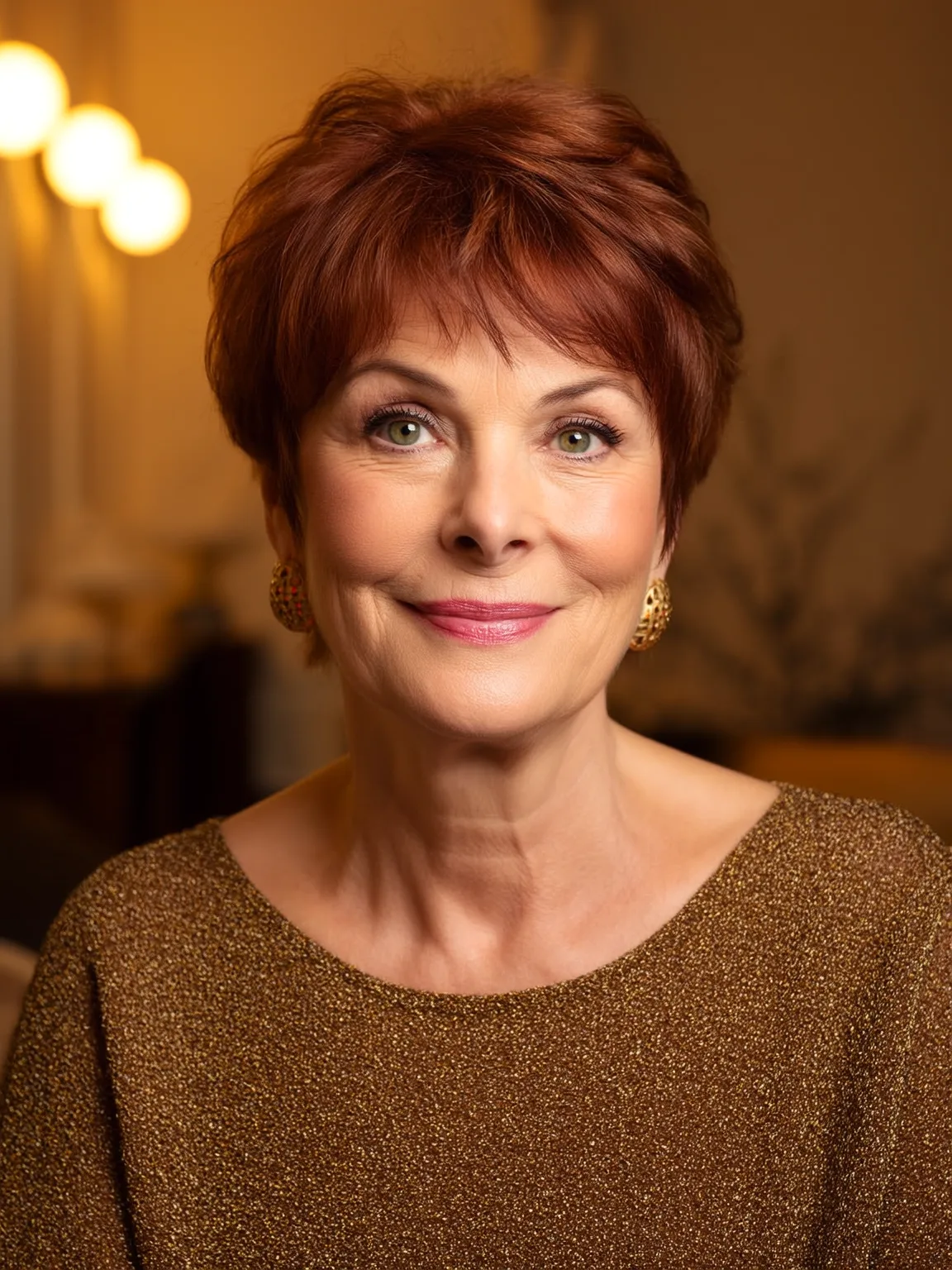 Voluminous Rich Auburn Pixie with Wispy Bangs
