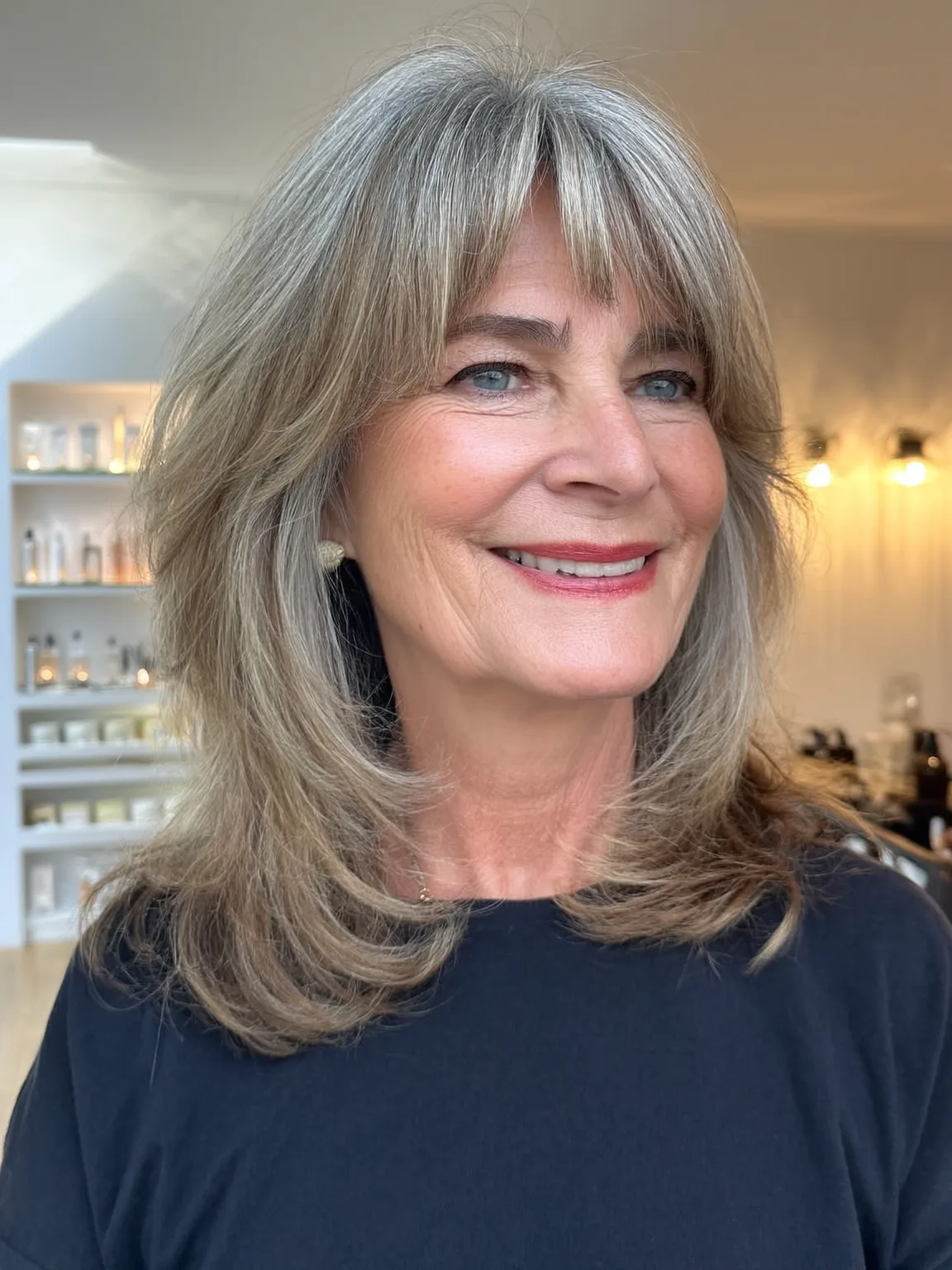 Medium-Length Soft Ash Blonde Layered Waves