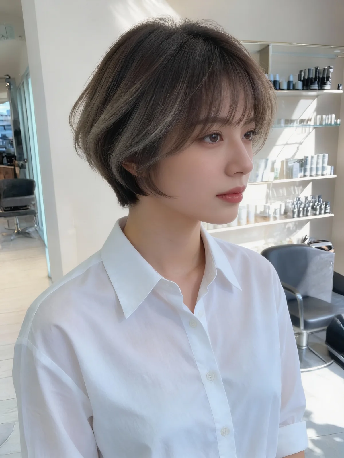 Short Ash Brown Straight Bob with Subtle Highlights