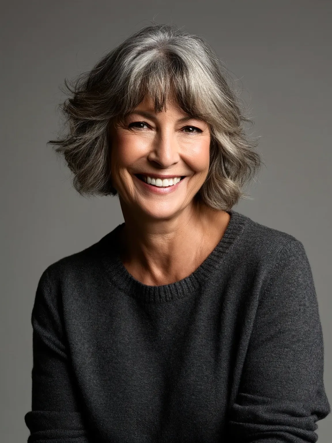 Silver Frost Wavy Bob with Subtle Highlight Accents