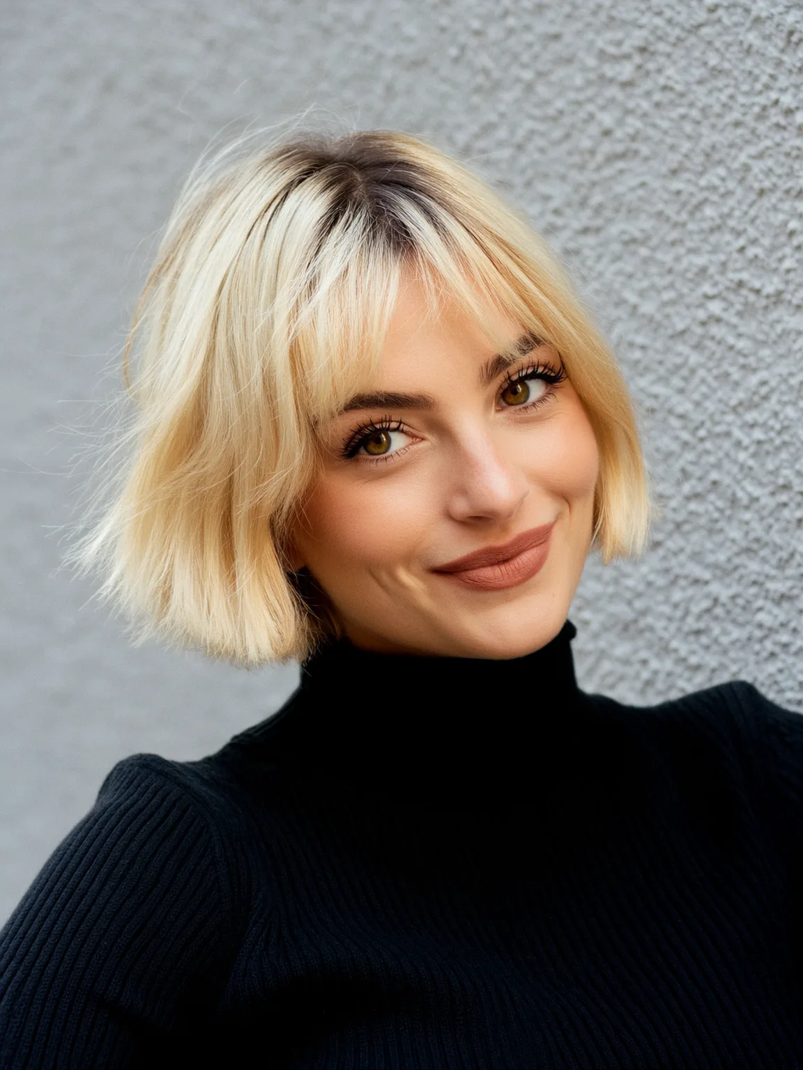 Buttery Blonde Straight Bob with Wispy Bangs